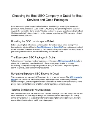 Choosing the Best SEO Company in Dubai for Best Services and Good Packages