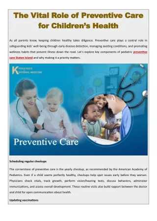 The Vital Role of Preventive Care for Children’s Health