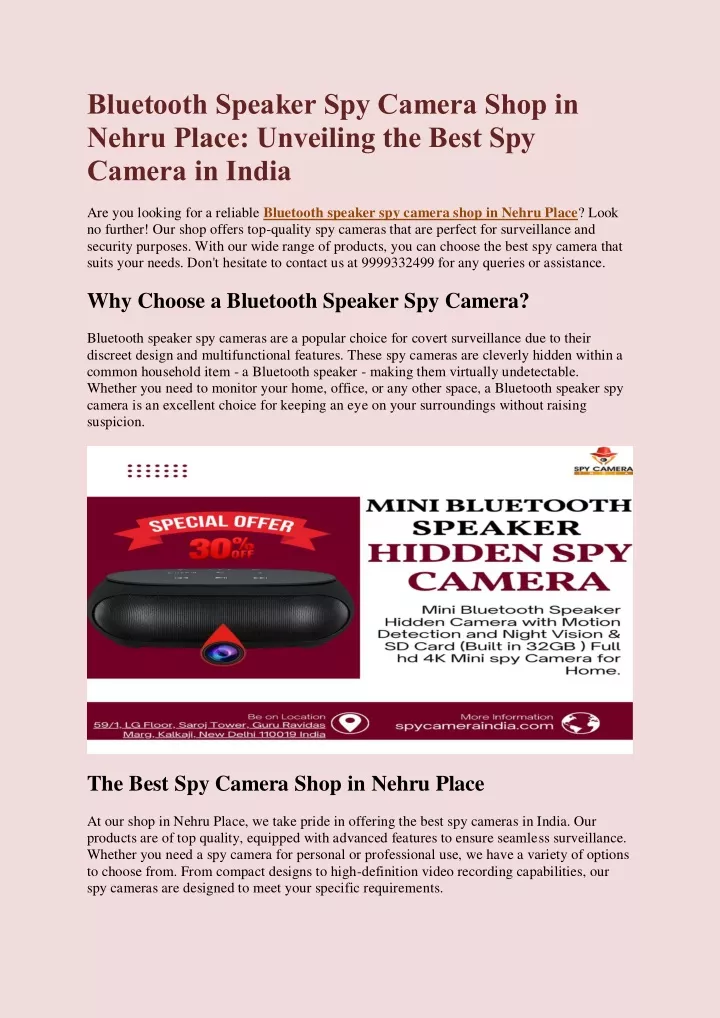 bluetooth speaker spy camera shop in nehru place