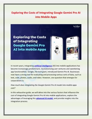 Exploring the Costs of Integrating Google Gemini Pro AI into Mobile Apps