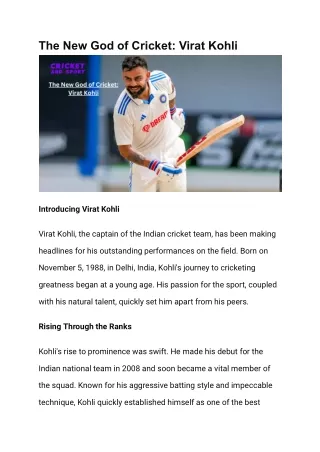 The New God of Cricket Virat Kohli