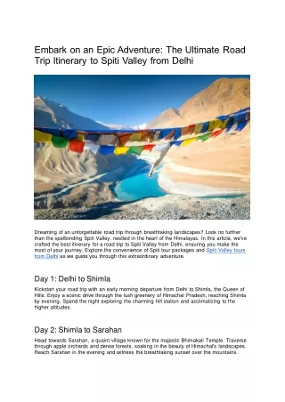 Embark on an Epic Adventure to Spiti Valley