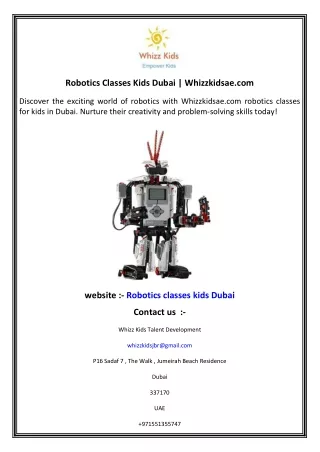 Robotics Classes Kids Dubai  Whizzkidsae.com