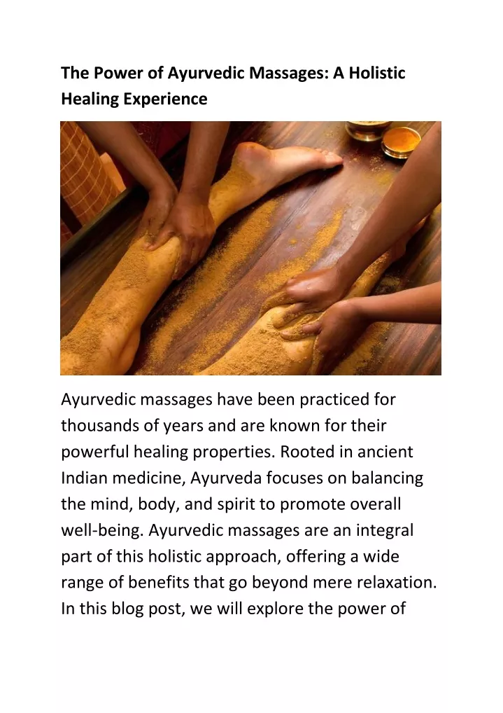 the power of ayurvedic massages a holistic