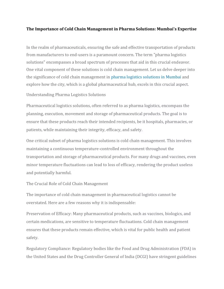 the importance of cold chain management in pharma