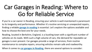 Car Garages in Reading Where to Go for Reliable Service