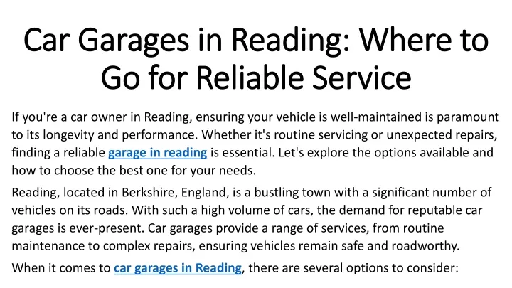 car garages in reading where to go for reliable service