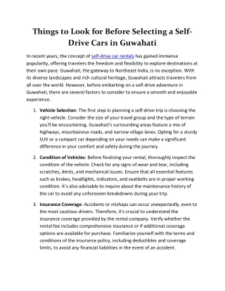 Things to Look for Before Selecting a Self-Drive Cars in Guwahati