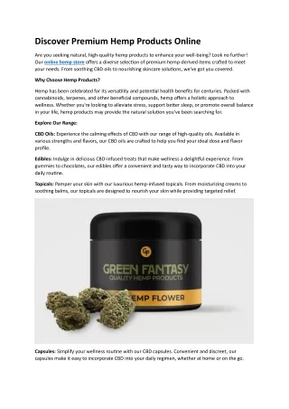 Discover Premium Hemp Products Online