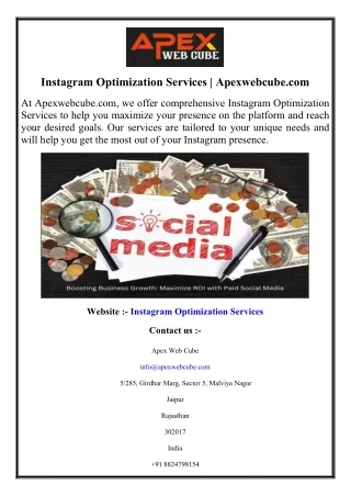 Instagram Optimization Services  Apexwebcube.com