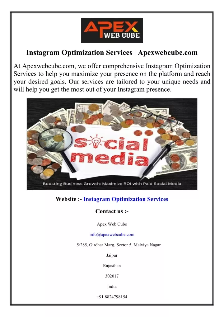 instagram optimization services apexwebcube com