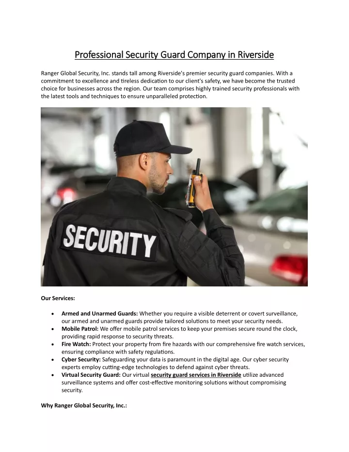 professional security guard company in riverside