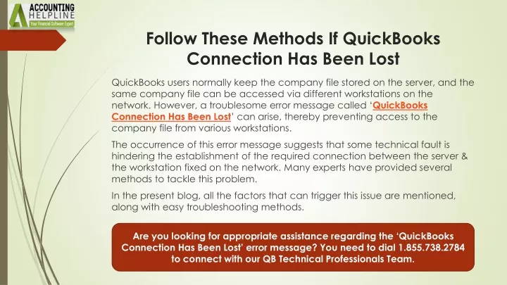 follow these methods if quickbooks connection has been lost