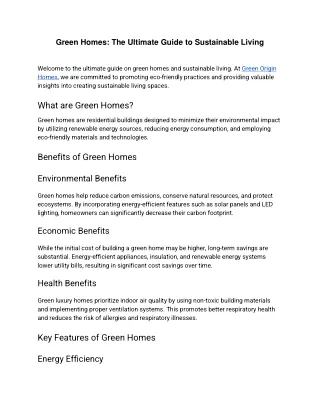 Green Homes: The Ultimate Guide to Sustainable Living