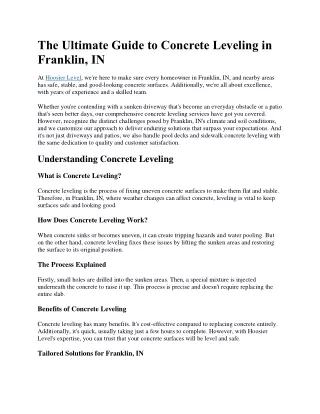 The Ultimate Guide to Concrete Leveling in Franklin, IN