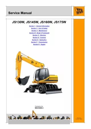 JCB JS160W AUTO TIER III WHEELED EXCAVATOR Service Repair Manual SN01451000 to 01451999