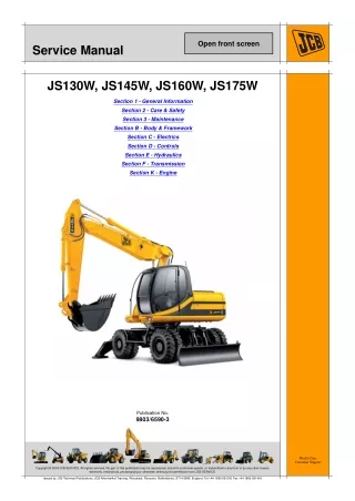 JCB JS160W Auto Tier3 WHEELED EXCAVATOR Service Repair Manual SN：1421600 Onwards