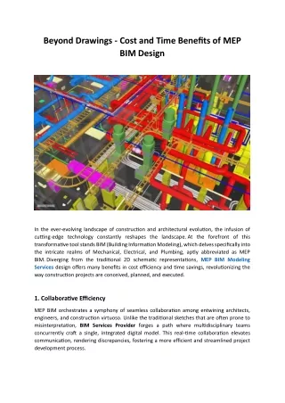 Beyond Drawings - Cost and Time Benefits of MEP BIM Design