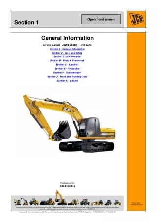 JCB JS200 Auto Tier3 TRACKED EXCAVATOR Service Repair Manual SN（1610000 to 1612499）