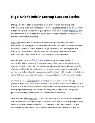 Nigel Grier's Role in Startup Success Stories