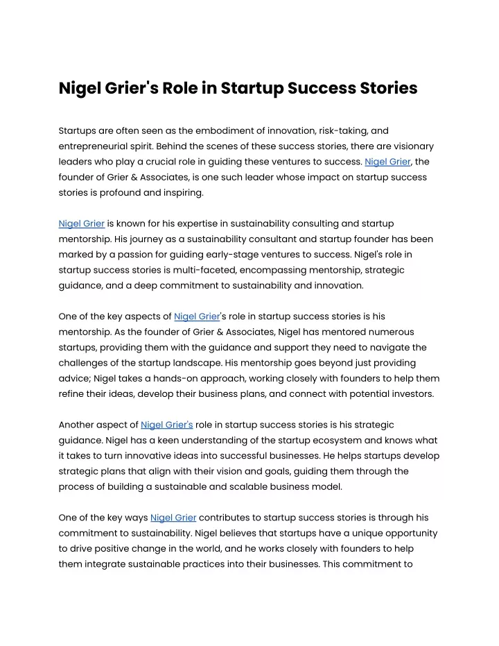 nigel grier s role in startup success stories