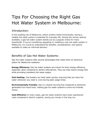 Tips For Choosing the Right Gas Hot Water System in Melbourne - Darebin