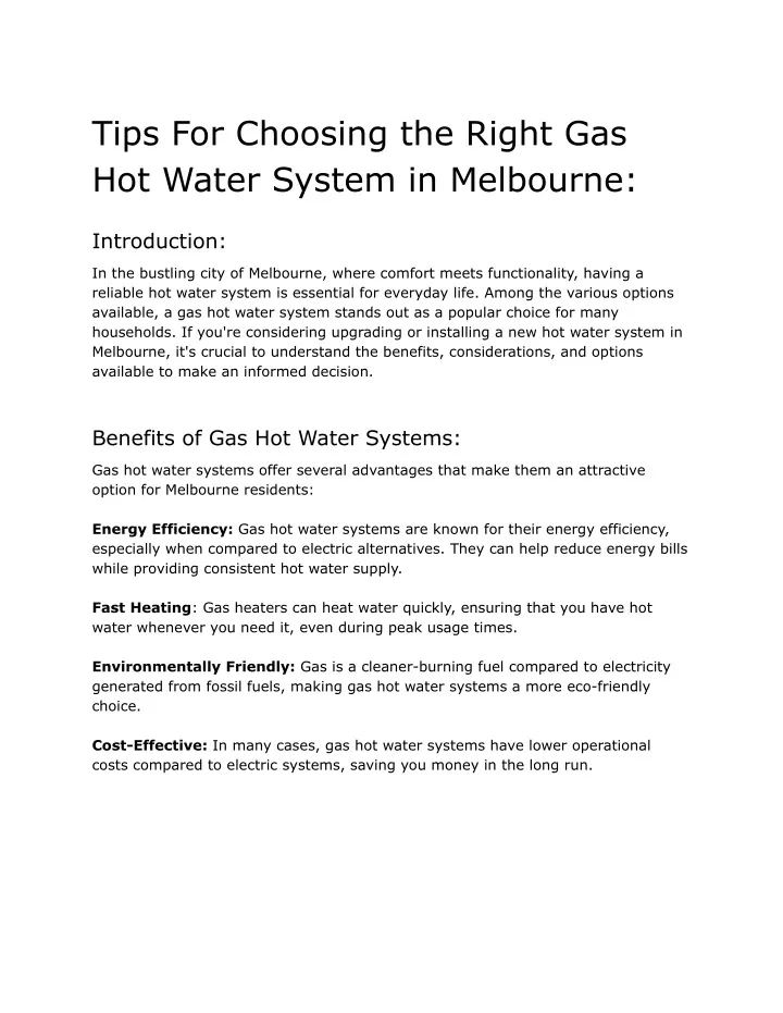 tips for choosing the right gas hot water system