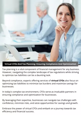 Virtual CFOs And Tax Planning Ensuring Compliance And Optimization