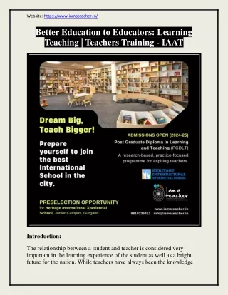 Better Education to Educators - Learning Teaching - Teachers training - IAAT