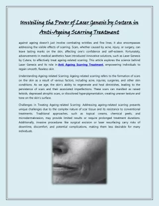 Unveiling the Power of Laser Genesis by Cutera in Anti-Ageing Scarring Treatment