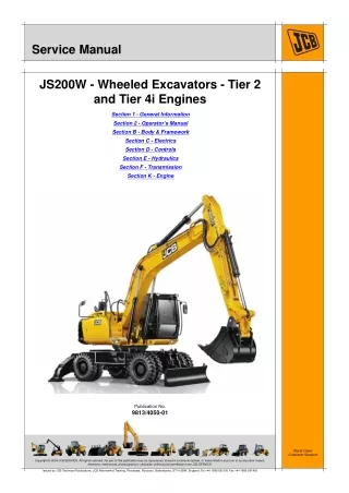 JCB JS200W Tier 2 and Tier 4i Wheeled Excavator Service Repair Manual (From 2143861 To 2144192)