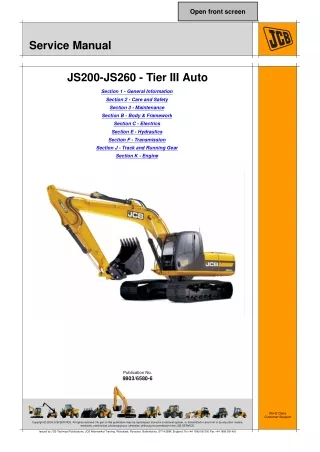 JCB JS210 Auto Tier3 TRACKED EXCAVATOR Service Repair Manual SN（1610000 to 1612499）