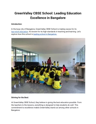 GreenValley CBSE School: Leading Education Excellence in Bangalore