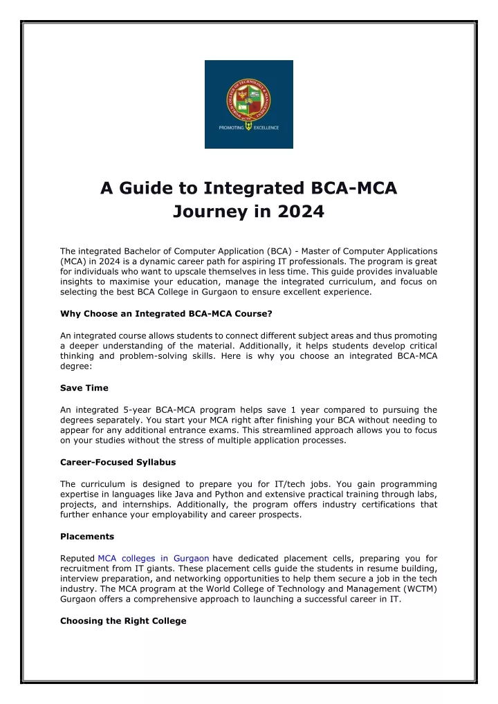 a guide to integrated bca mca journey in 2024