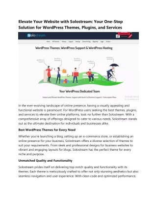 Elevate Your Website with Solostream: Your One-Stop Solution for WordPress Theme