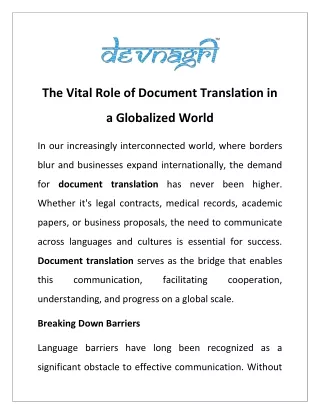 The Vital Role of Document Translation in a Globalized World