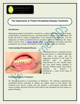 The Importance of Timely Periodontal Disease Treatment