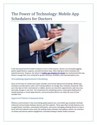 The Power of Technology: Mobile App Schedulers for Doctors