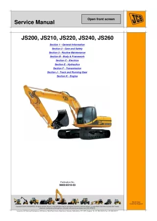 JCB JS210 TRACKED EXCAVATOR Service Repair Manual SN（1018001 to 1019999, 1202500 to 1203999, 1701500 to 1702499）