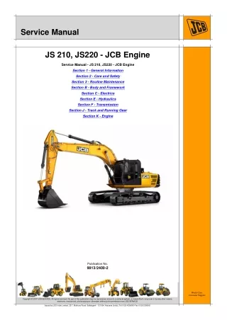 JCB JS210LC Tracked Excavator Service Repair Manual SN2163079 to 2168079