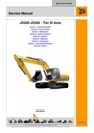 JCB JS220 Auto Tier3 TRACKED EXCAVATOR Service Repair Manual SN（1610000 to 1612499）
