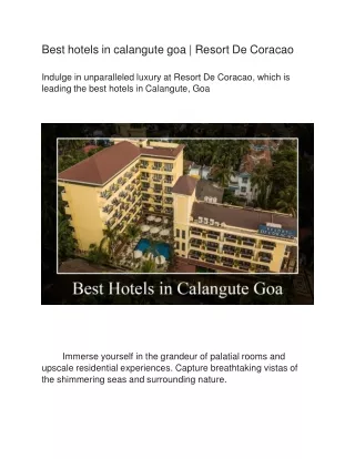 Best hotels in calangute goa | Resort De Coracao