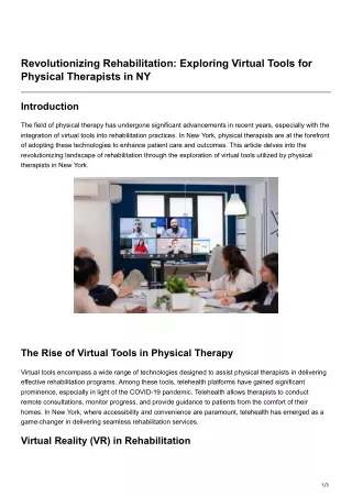 Revolutionizing Rehabilitation Exploring Virtual Tools for Physical Therapists in NY