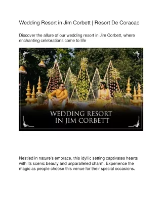 Wedding Resort in Jim Corbett | Resort De Coracao