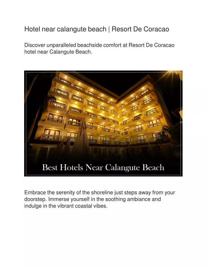 hotel near calangute beach resort de coracao