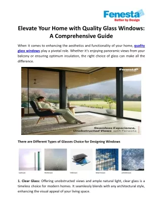 Elevate Your Home with Quality Glass Windows: A Comprehensive Guide