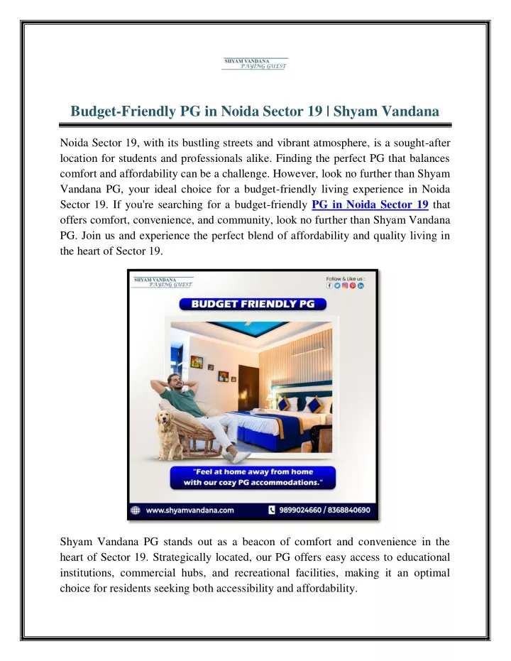 budget friendly pg in noida sector 19 shyam