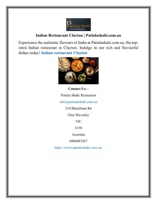 Indian Restaurant Clayton | Patialashahi.com.au