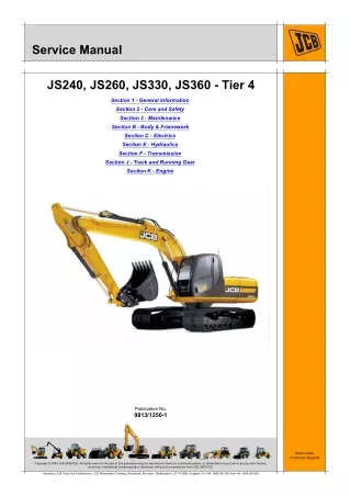 JCB JS240 tier 4 Tracked Excavator Service Repair Manual SN 2050000 to 2050249