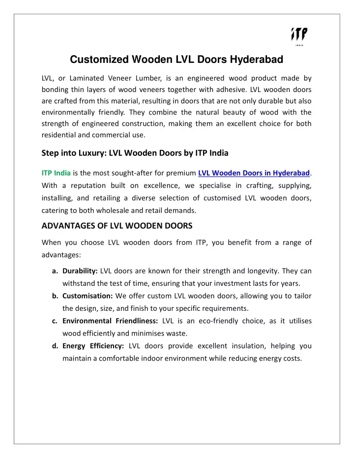 customized wooden lvl doors hyderabad